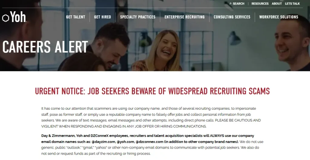 Yoh Recruitment scam notice